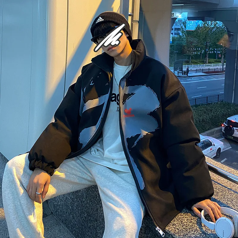 2020 Winter jacket new couples clothing printed cotton coat male large size loose collar bread coat male cotton-coat coat
