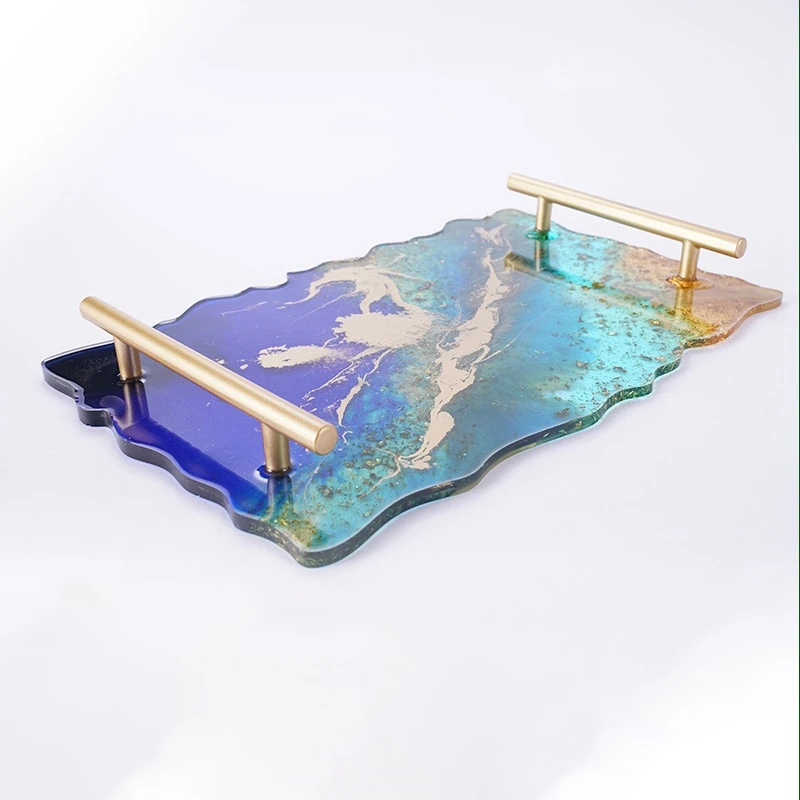

Silicone Geode Agate Tray Mold with 2Pcs Metal Handles,DIY Epoxy Resin Casting Molds for Making Faux Agate Tray