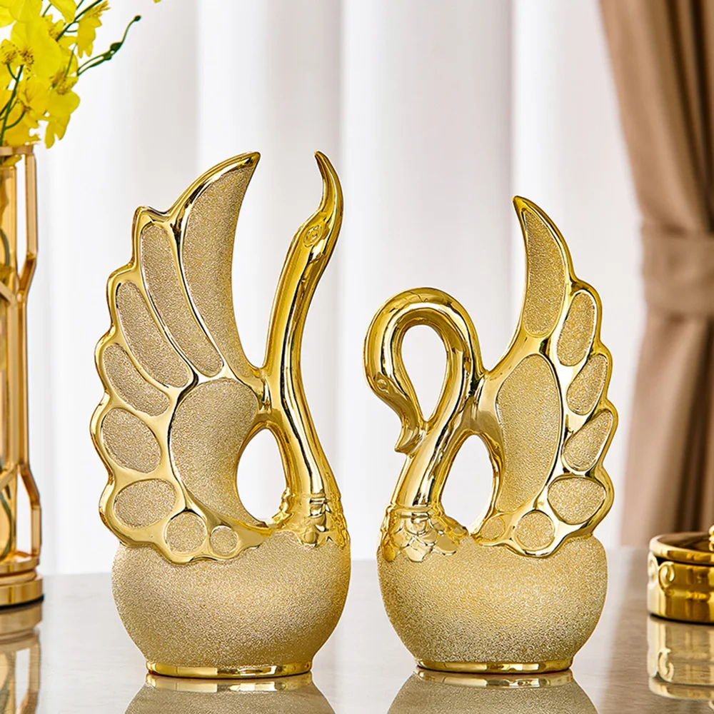Скандинавская Роскошная скульптура керамическая статуя золотого лебедя