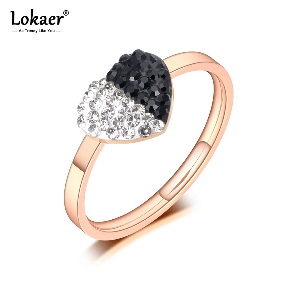 Кольца Lokaer из нержавеющей стали с белым/черным сердцем стразы ювелирные изделия