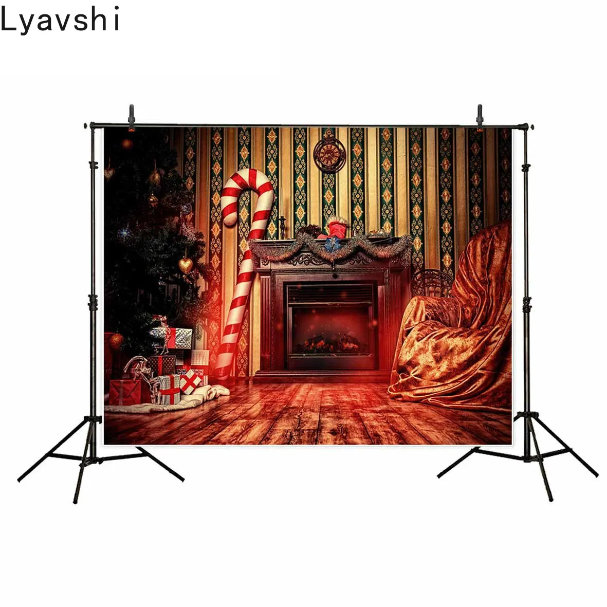 Lyavshi фотография Фон камин Рождественская елка подарок конфеты тростник