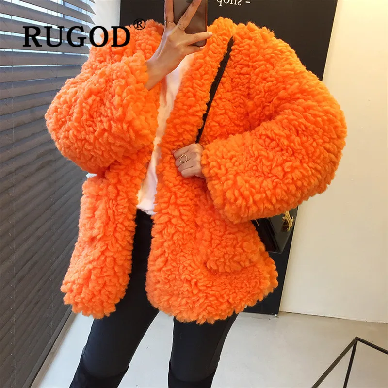 RUGOD ins винтажное пальто из овечьей шерсти для женщин однотонная куртка большого