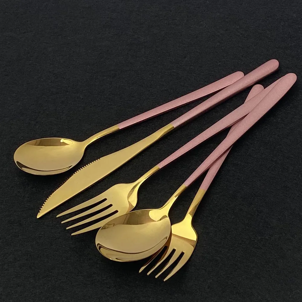 

Pink Gold Cutlery Set 18/10 Stainless Steel Dinnerware Set 24Pcs Knivfe Fork Coffee Spoon Flatware Kitchen Dinner Tableware Set