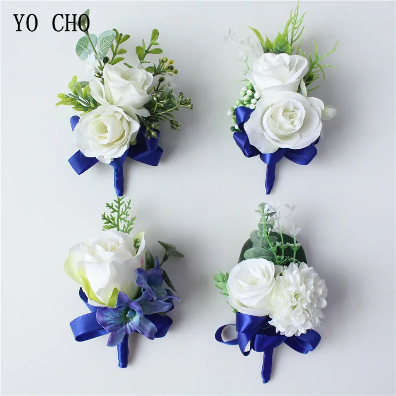 YO CHO искусственный Шелковый цветок розы бутоньерка для жениха свадебная на