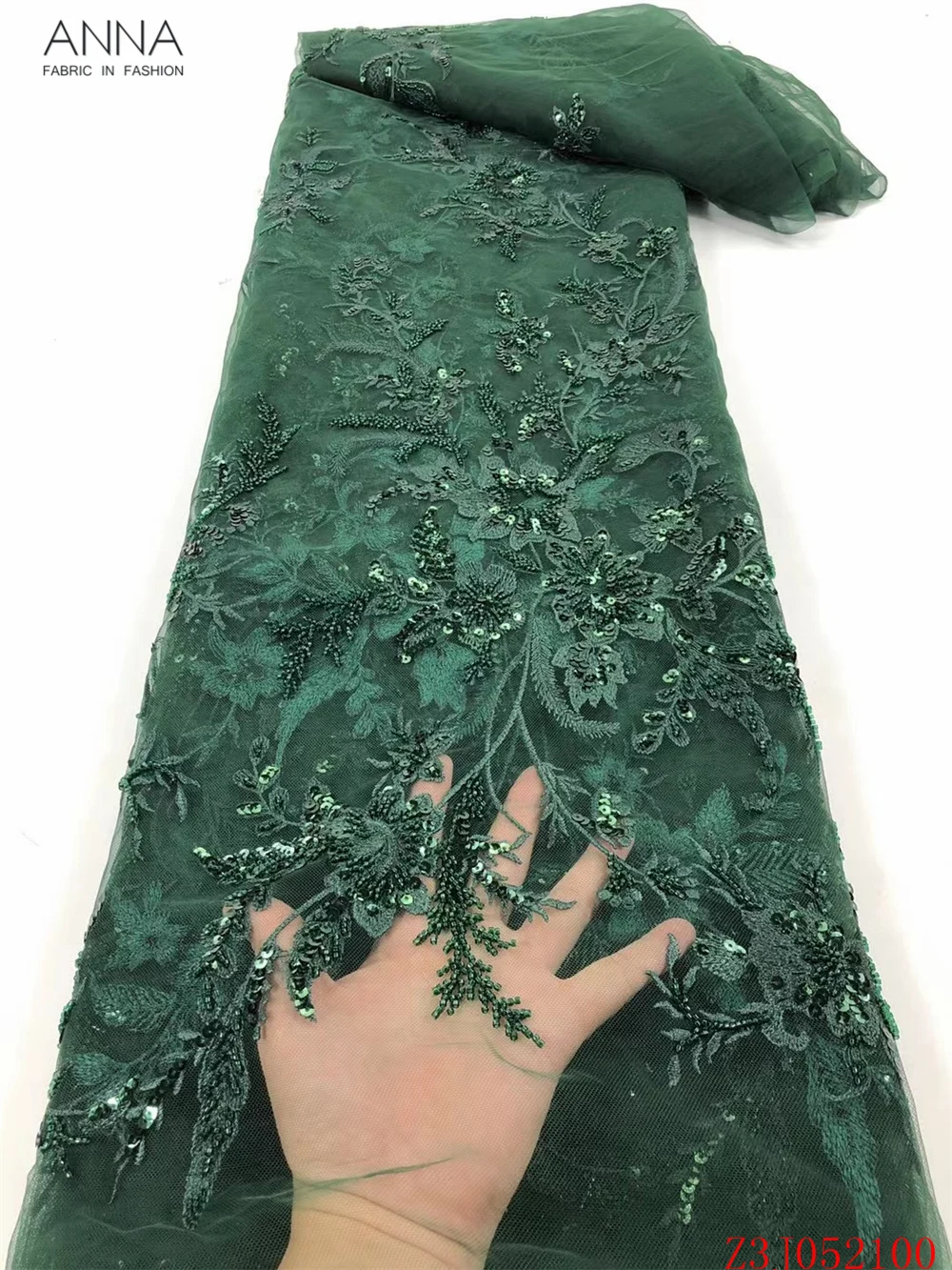 

Anna Французская ткань ручной работы из бисера 5 ярдов для шитья свадебного платья африканская вечерние с блестками для женщин вечернее зелен...