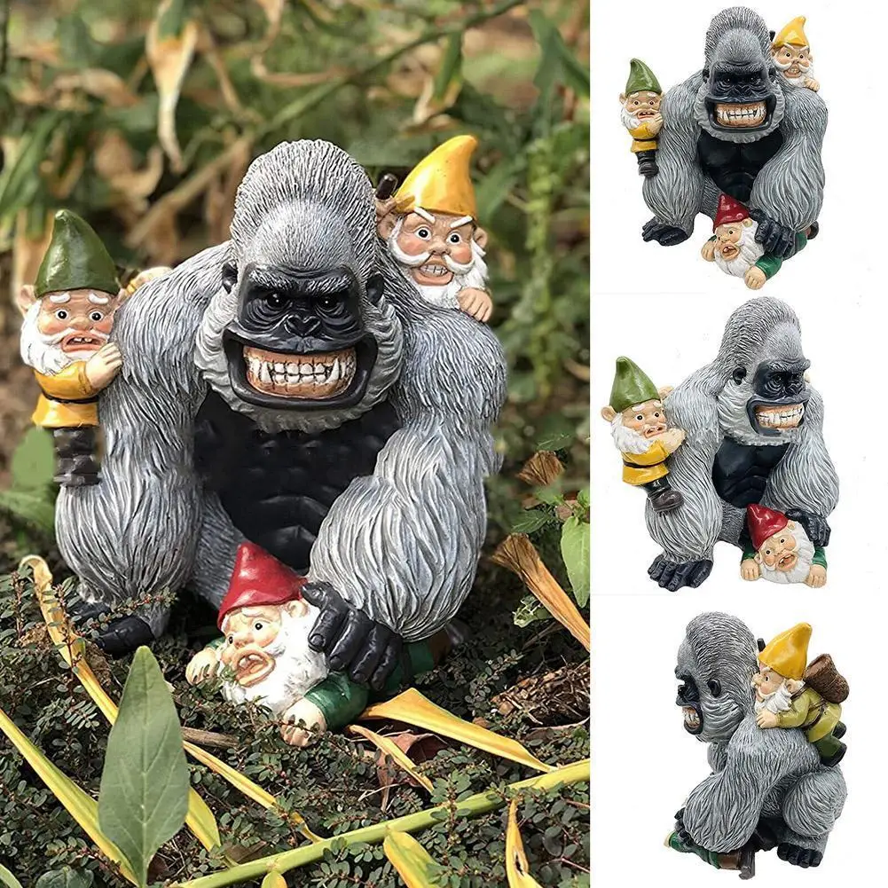 

Лидер продаж 2021, садовая статуя Gorilla едущего гнома, уличная декоративная модель, статуэтка ярда M1D8