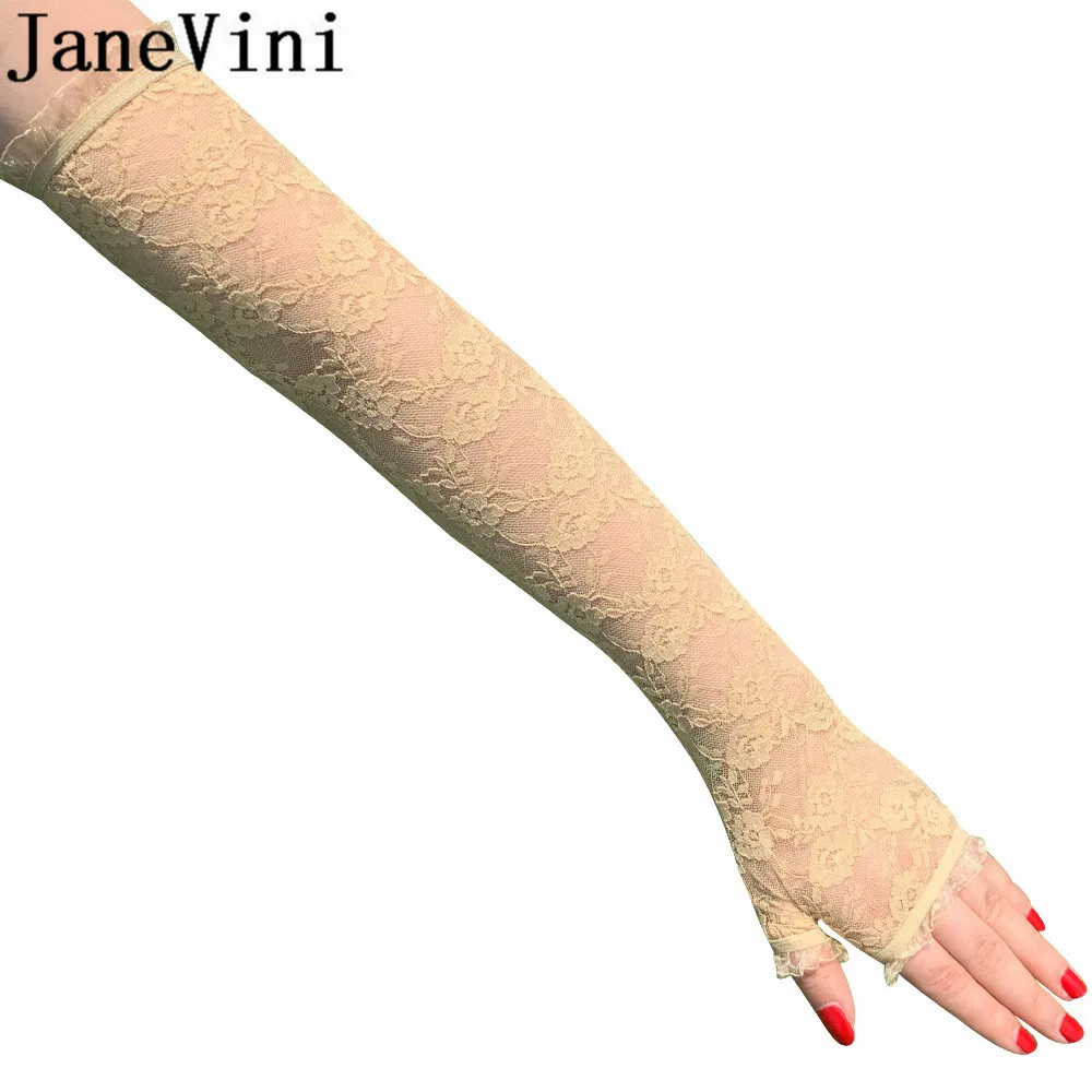 Женские свадебные перчатки без пальцев с черным кружевом 44 см | Свадьбы и