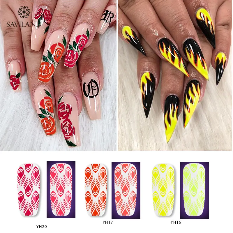 Неоновые флуоресцентные штампы SAVILAND для стемпинга ногтей гелевый штамп