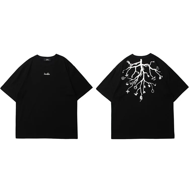 

2021 Men Streetwear Tshirt Hip Hop Funny Tree Printed T-Shirt Harajuku Cotton Loose Short Sleeve Tops Tees Spring Summer T Shirt