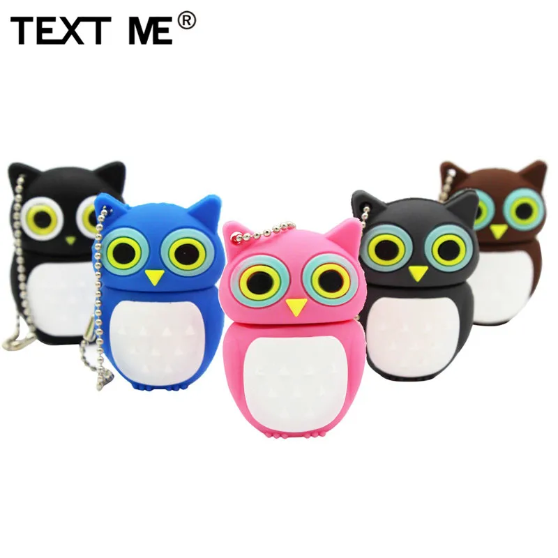 Usb флеш накопитель TEXT ME cartoon pendrive черный розовый синий коричневый с рисунком совы