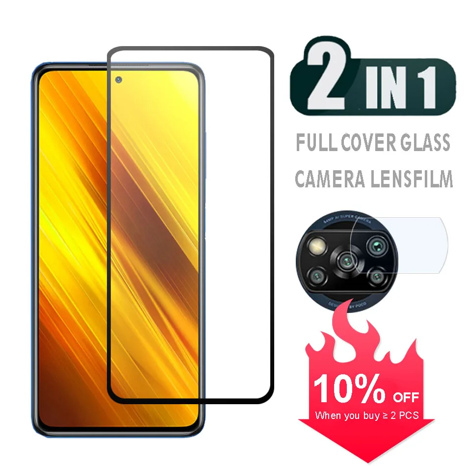 2 в 1 9D закаленное стекло для Xiaomi Poco X3 NFC X2 Защитная пленка экрана Камеры Len Pocophone |