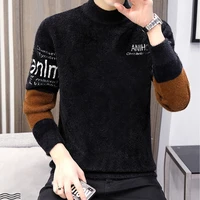 e baihui faux mink mens winter sweater warm thick casual loose pullover knitted all match sweatshirt half turtleneck knitwear