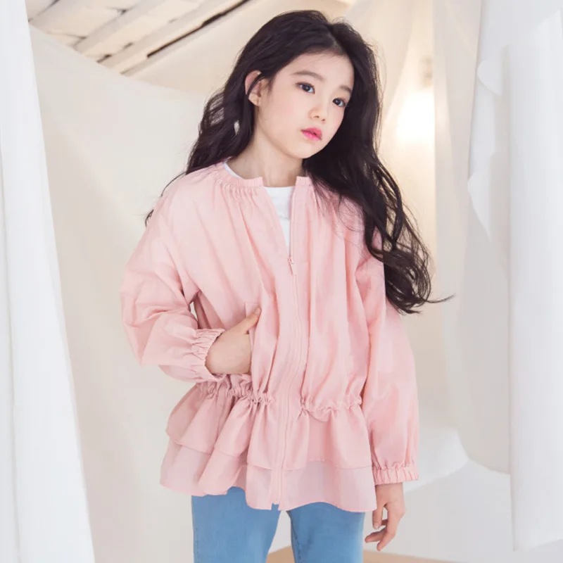 2019 Autumn Pink jacket for girls Solid Casual Sport Clothes Girls British Street Style Children Coat with Two Pockets | Детская одежда