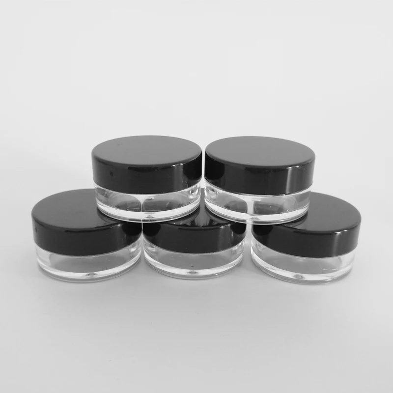 Black Lids 200 шт Пустые контейнеры для бальзама для губ 2 г/3 г/5 г пластиковые косметические банки для макияжа прозрачные бутылки для образцов теней для век Крем - Цвет: Black Lids