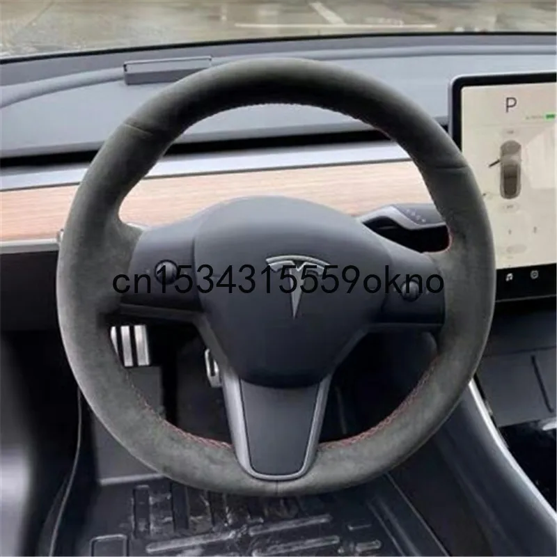 Для Tesla модель 3 модели Y черная замша DIY вручную чехол рулевого колеса автомобиля