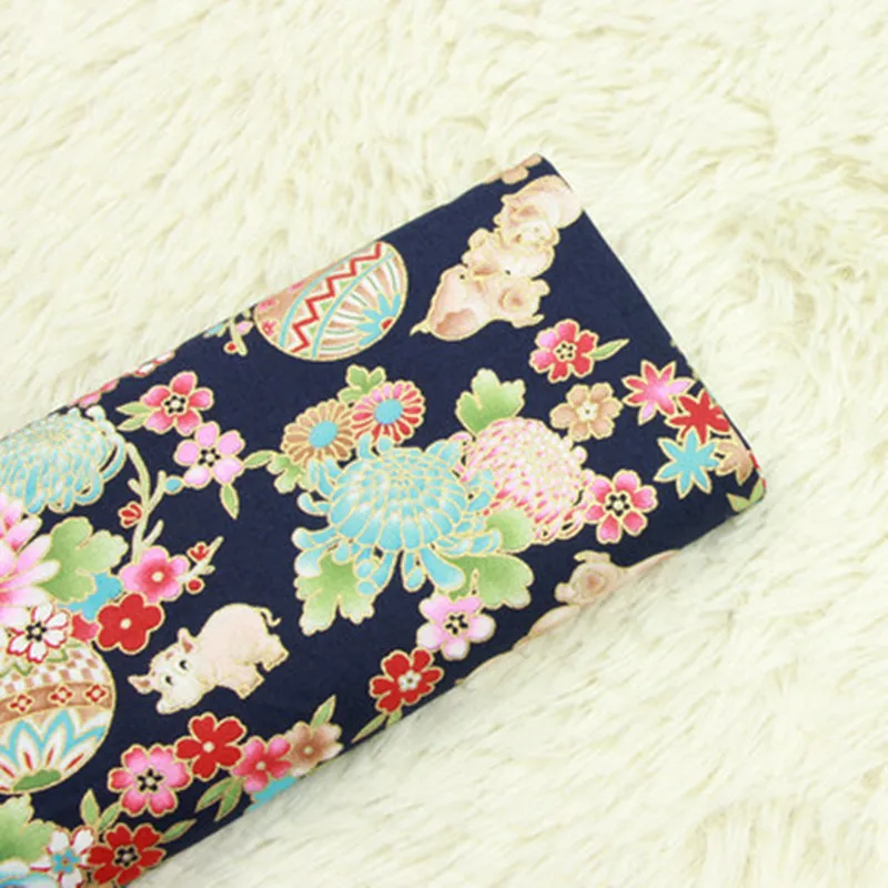 Полуярдовая тонкая хлопковая ткань мягкий бриз позолоченный цветок свинки принт