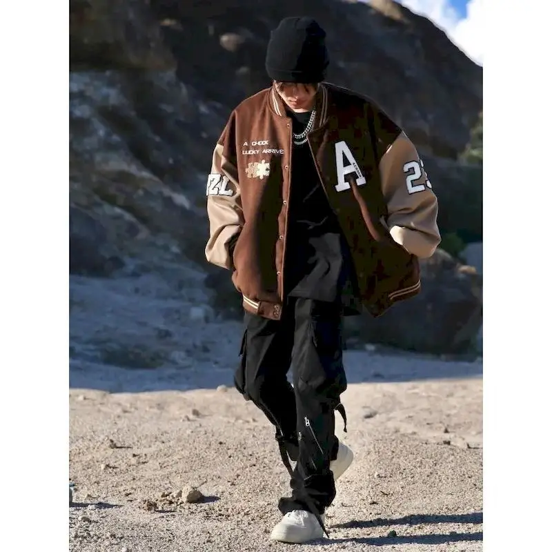 Мужская винтажная куртка-бомбер из ПУ кожи с вышивкой | одежда