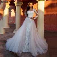 smileven lace mermaid wedding dresses with detachable train long sleeve wedding gown 2019 vintage bride dress robe de mariage