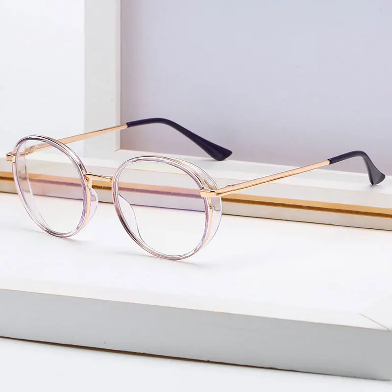 

New Arrival Retro Round Metal and Tr-90 Frame Glasses Full Rim Spectacles wiith Spring Hinges Anti-Blue Ray Men and Women Style