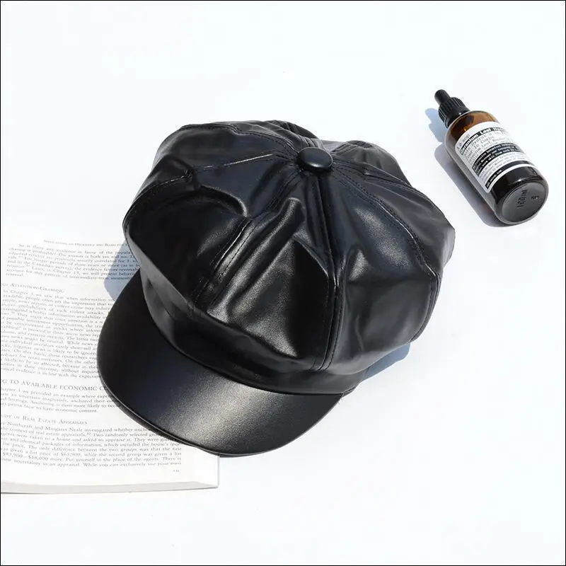 ПУ кожаный берет шляпа зимние шапки для мужчин и женщин маляр кепка газетчика