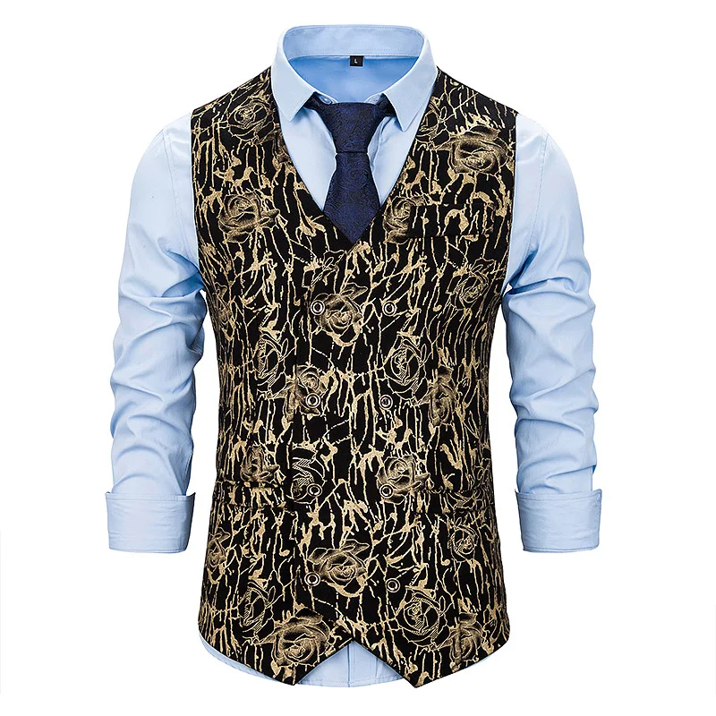 Золотая Роза жилет с цветочным рисунком для мужчин свадьбы жениха Приталенный