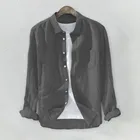 Рубашка мужская с длинным рукавом, из хлопка и льна