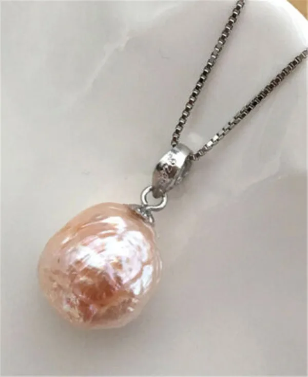 

HABITOO Classic Real 11-13mm Natural Pink Baroque Pearl S925 Clasp Pendant Chain Necklace for Women Fashion Jewelry Gifts