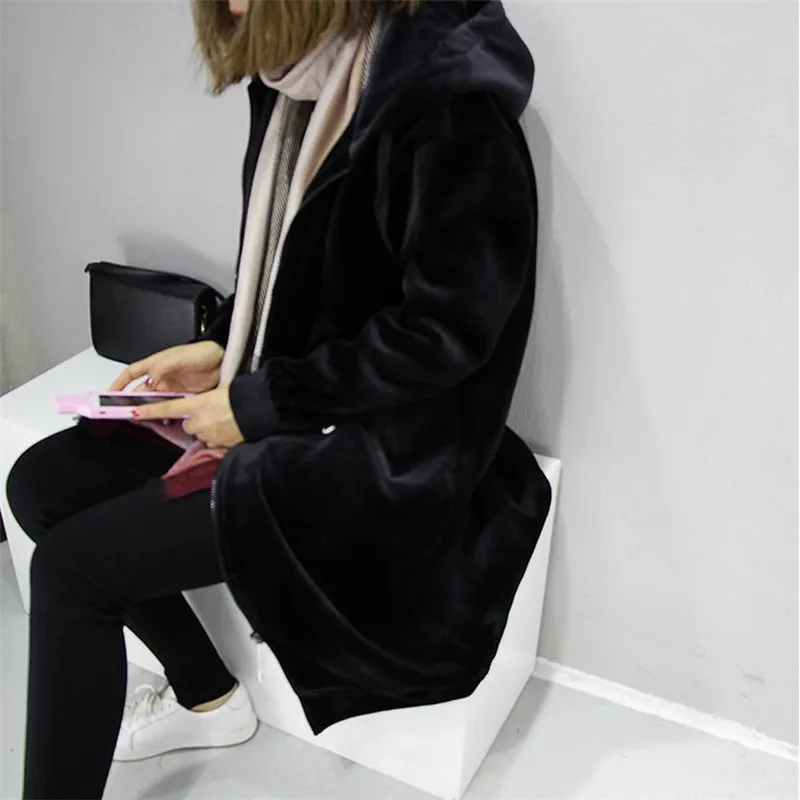 

Lady Winter Long Fashion Black Winter Fleece Jacket 2020 Autumn New Women Thick Warm Hooded Basic Coats jacket Casual