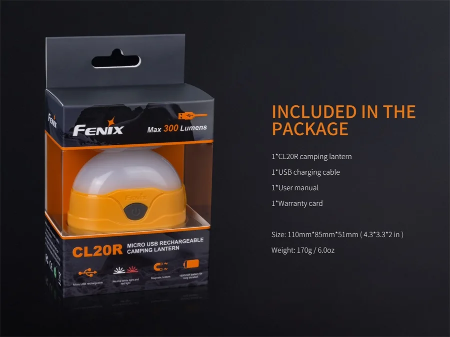 Фонарь аккумуляторный Fenix CL20R 300 лм 1600 мАч | Лампы и освещение