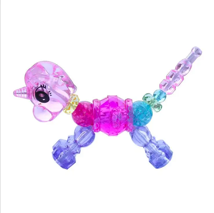 Light Yellow Gold Color fashion Handmade Beads Cartoon Horse Unicorn Dog Cat DIY jewelry Toy Transparent Animal stretch twisty magic Kids bracelet Gift - Metal Color: Light Yellow Gold Color