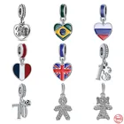 Бесплатная доставка, Европейский, французский, британский, бразильский, русский цвет, бусины соответствуют оригинальным шармам Pandora, серебряный браслет 925, Женские Ювелирные изделия