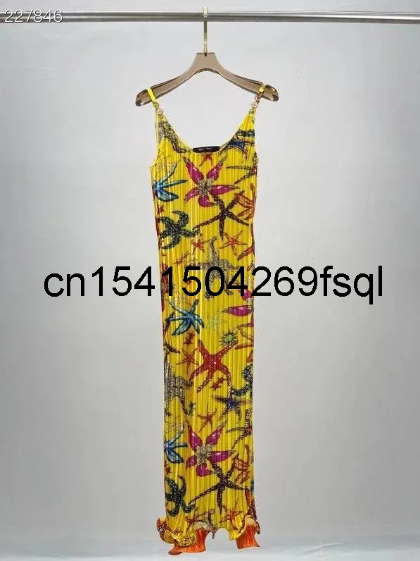 

Женское длинное плиссированное платье, праздничное платье на бретелях-спагетти с воротником-лодочкой и принтом без рукавов, Осень-зима 2021