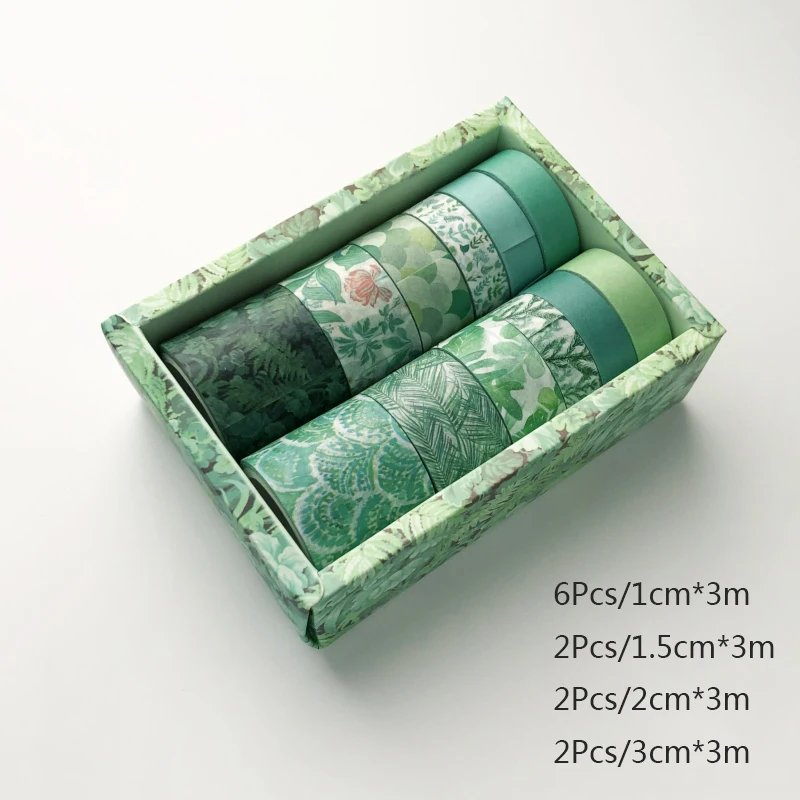 

12Pcs/Set Green Plant Washi Tape Solid Color Masking Decorative Adhesive Sticker Scrapbooking Diary Stationery Supply