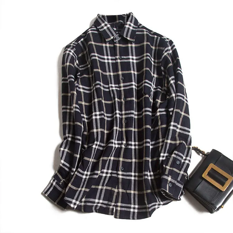 

Silk velvet top women's spring new classic Plaid age reducing silk shirt long sleeve mulberry silk top