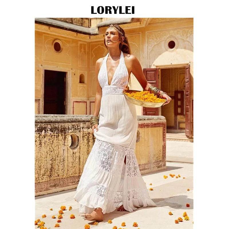 2020 Элегантное летнее платье с лямкой на шее без рукавов высокой талией белая