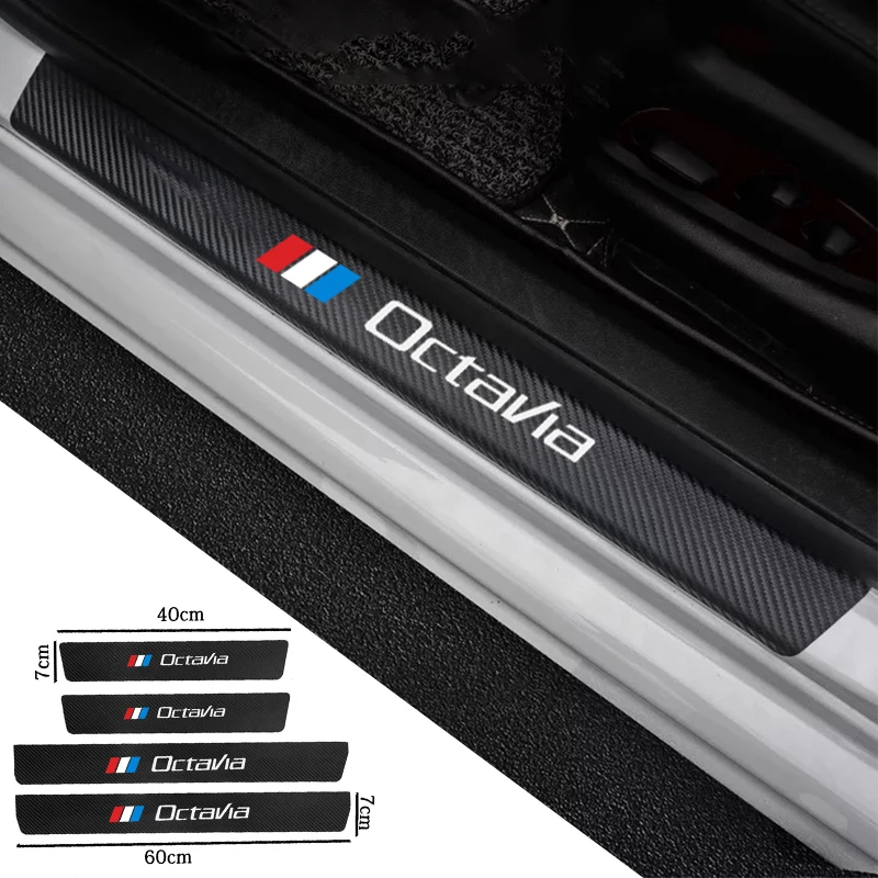 

4Pcs Leather Carbon Fiber Car Door Sill Guard Protector Vinyl Stickers For Skoda Octavia 2 3 MK2 MK3 A4 A5 A7 VRS RS Accessories