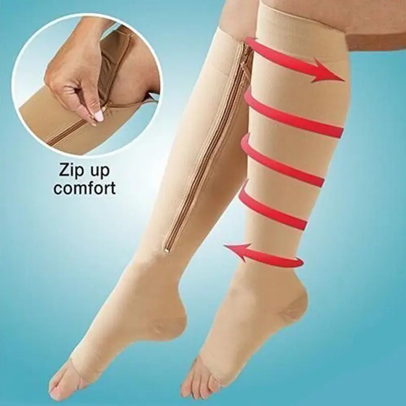 

Удобные Компрессионные носки унисекс, Однотонные эластичные чулки до колена на молнии, с поддержкой ног, для мужчин и женщин