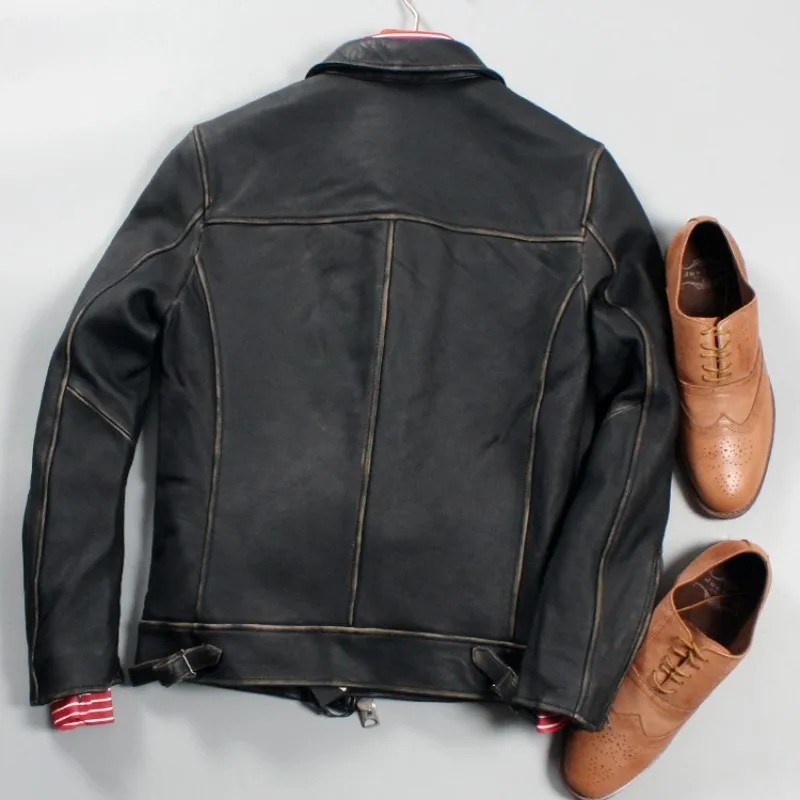 

Vintage Japanese Mens Short Slim Fit Veste Cuir Homme Sheepskin Real Leather Moto Biker Jacket Winter Windbreaker Padded Coats