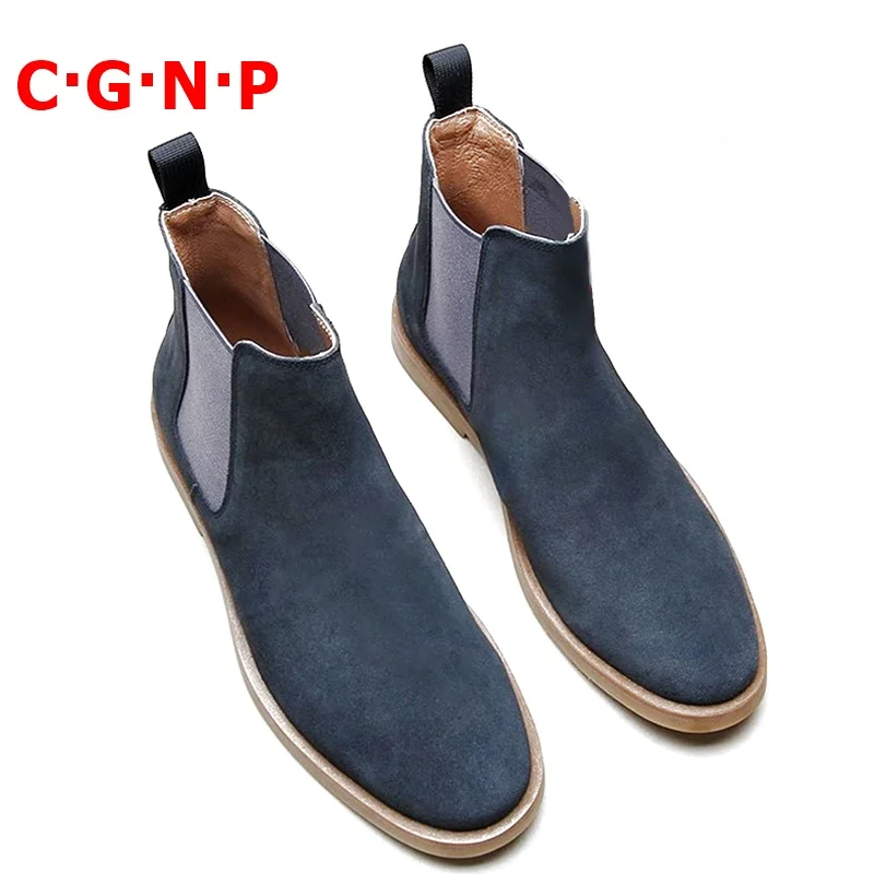 

C·G·N·P Autumn Winter High Top Suede Shoes Men Fashion Round Toe Leather Ankle Boots Brand Chelsea Boots Mens Casual Shoes