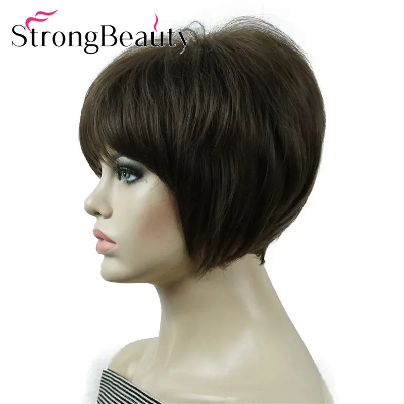 StrongBeauty короткие прямые парики мягкие волосы слоистые локоны Омбре блонд/Красный синтетический парик
