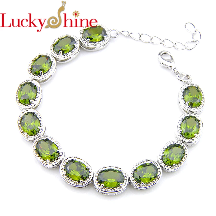 

LuckyShine Holiday gift Oval Mystic Green Olive Gems Bracelets Silver Bracelets Russia Australia for Women Wedding Party Jewelry