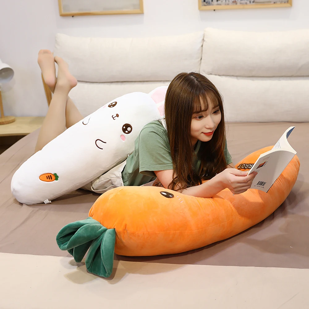 

55~110cm Cute Stuffed Long Carrot Plush Toy Huggable Bunny Plushie Cartoon Soft Sleeping Pillow Comforting Back Cushion Kid Gift