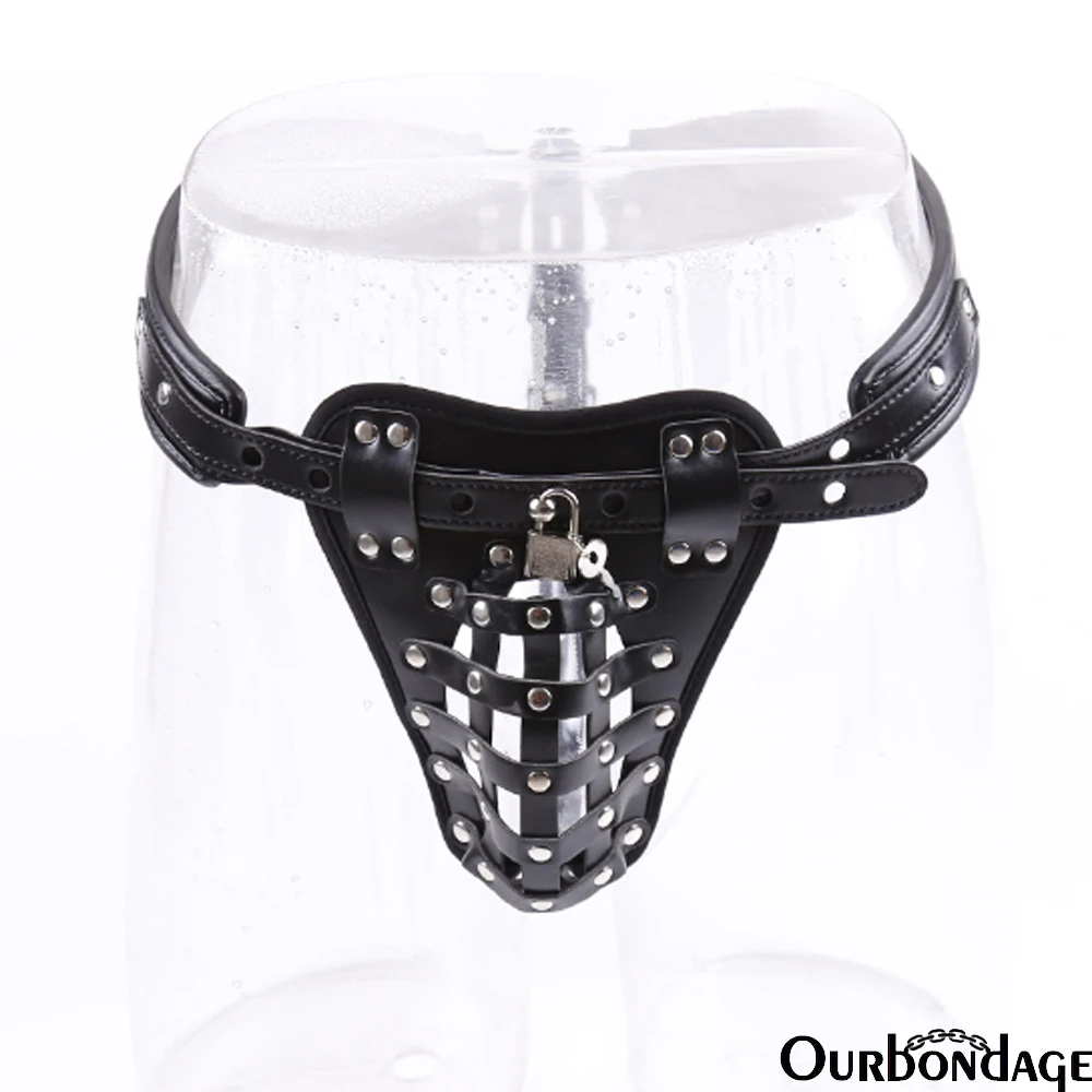 Ourbondage PU Leather Band Grid Strap Male Chastity Belt Shape Cock Cage BDSM Bondage Penis Lock Sex Toys For Men Gay | Красота и