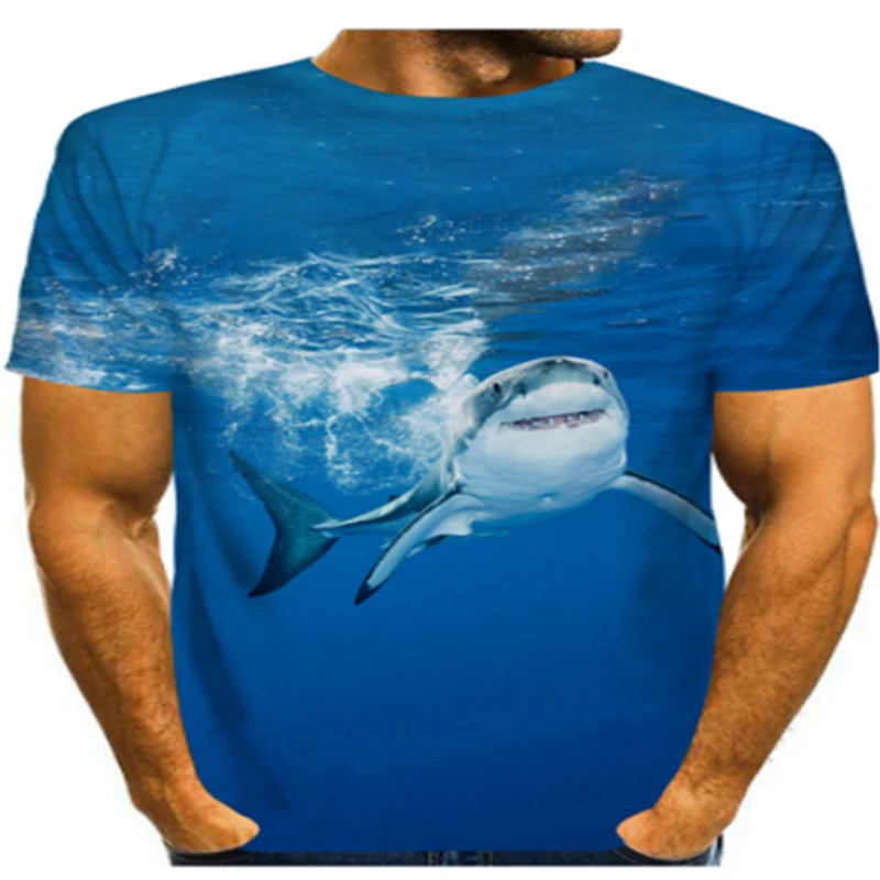 Модная мужская футболка с 3D-принтом в виде акулы Уличная Повседневная креативная