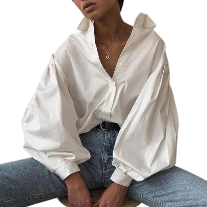 2021 на каждый день в винтажном стиле Пикантные белая блузка для женщин с длинным