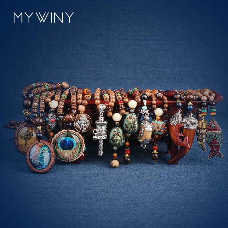 Ожерелье из тибетского серебра с бусинами в этническом стиле ветряным