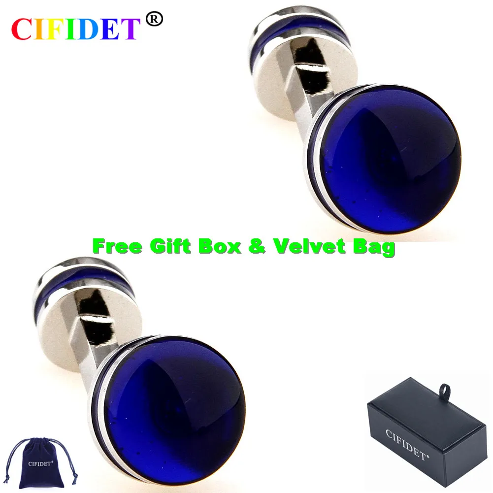 

Эмалированная запонка CIFIDET, синяя круглая эпоксидная запонка для рубашки с бархатным мешком и подарочной коробкой, ювелирные аксессуары, по...