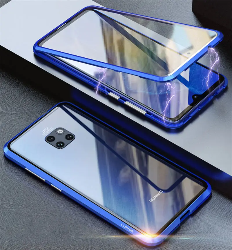 Full Blue Магнитный 360 Полный Чехол для huawei mate 20 Pro P30 mate 20 металлический корпус Передняя Задняя крышка из закаленного стекла huawei mate 20 Pro чехол s On - Цвет: Full Blue