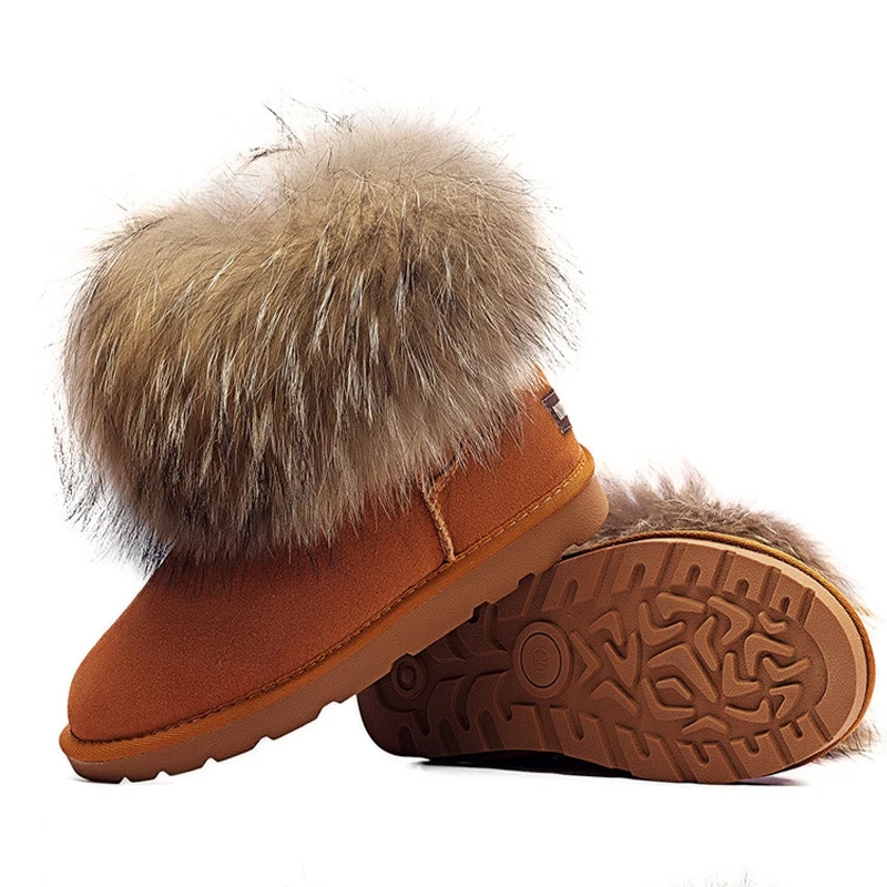Women's Fox Fur Winter Snow Boots, Thick Plush Mid-Tube Non-Slip Warm Women's Boots, Casual Outdoor Winter Boots 35-40 Yards