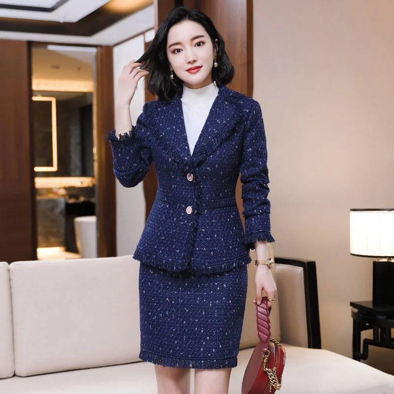 

S-4XL Autumn And Winter Luxury Turn-Down Collar Tweed Small Fragrance Coat Round Neck Double-Breasted Women Jacket Female